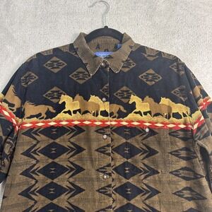 Natural Reflections Brown Western Womens M  Corduroy Shirt Top